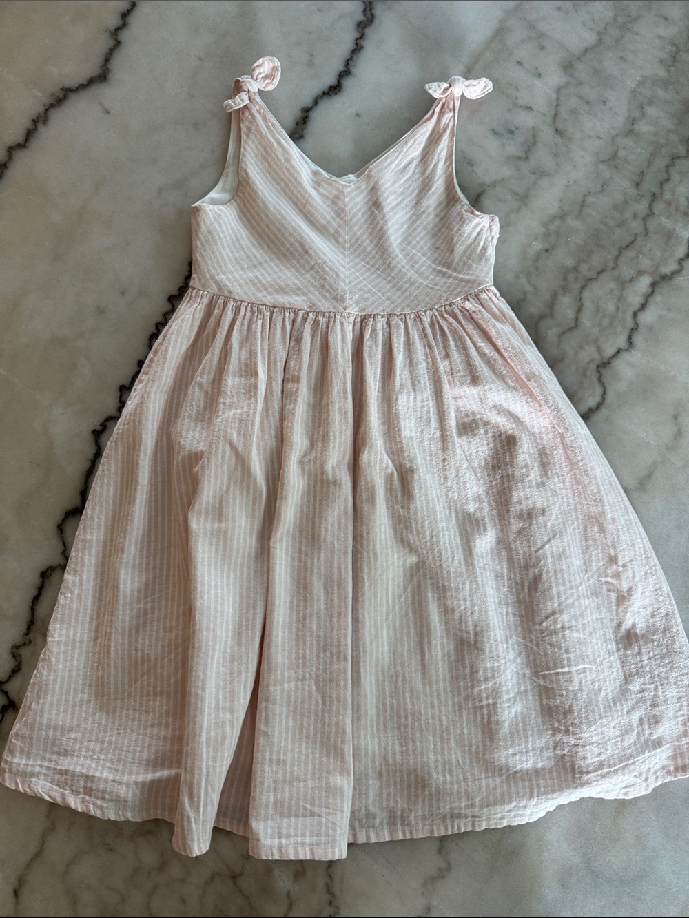 Girl's Light Pink Striped Tie-Shoulder Dress